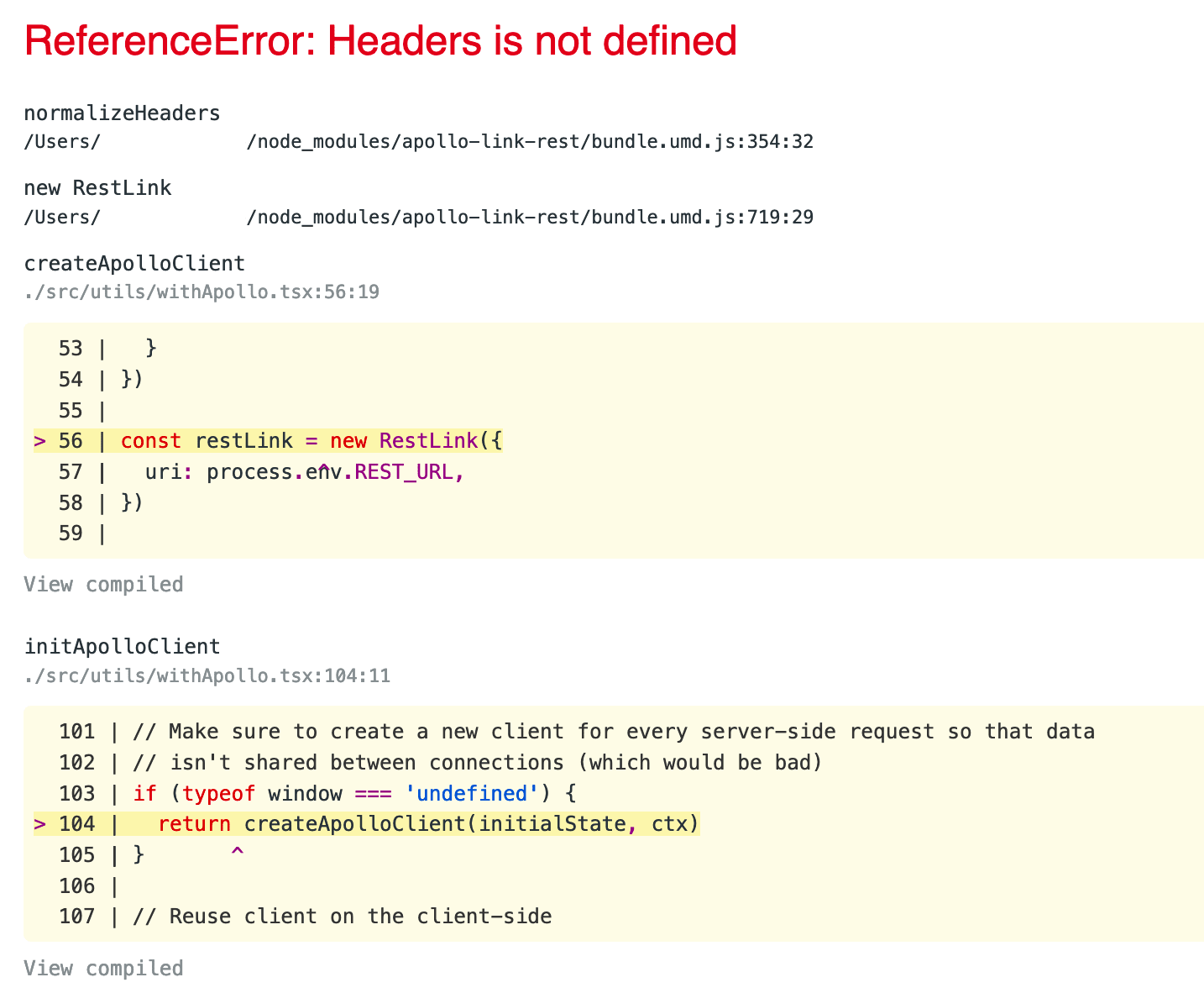 Screenshot of ReferenceError: Headers is not defined